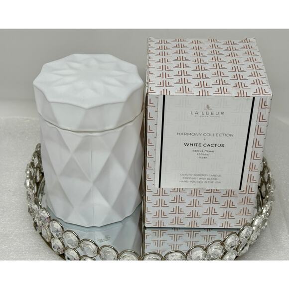 La Lueur White Cactus Luxury Candle – Cactus Flower Coconut Musk – 2 Wick - Picture 1 of 7